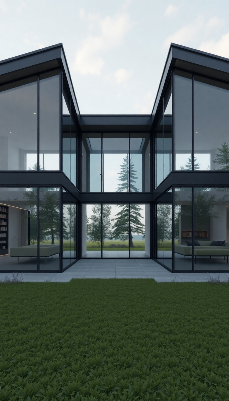 Modern Minimalist House Glass Walls Photorealistic Wallpaper