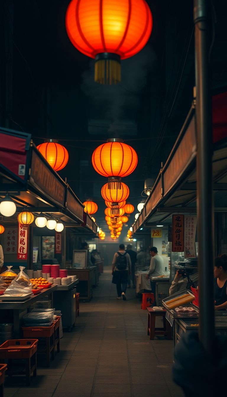 Aesthetic Charming Night Market Street Wallpaper