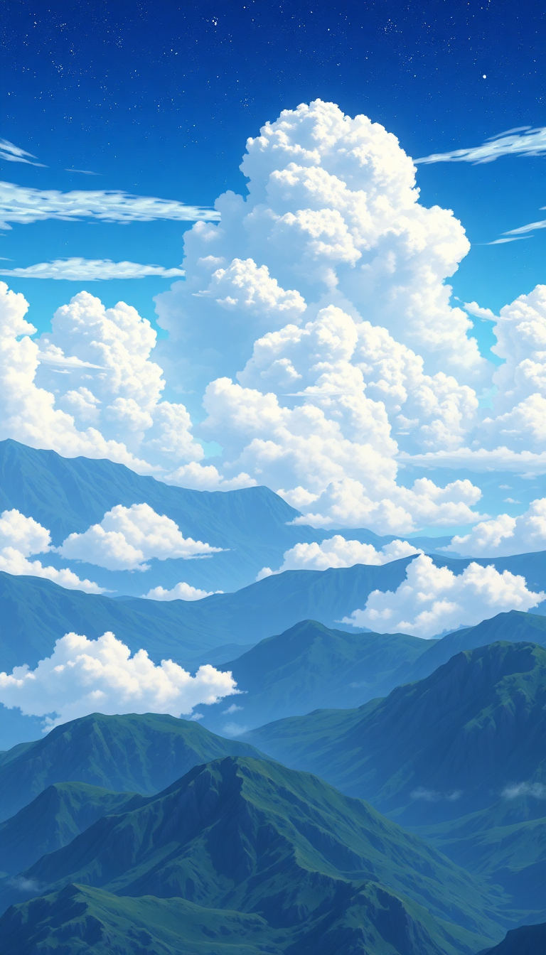 Luminous Anime Mountains Above Sea Anime Wallpaper