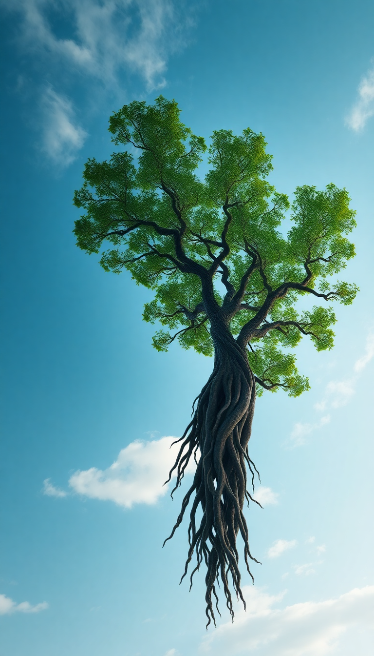 Tree Growing Upside Down Roots Sky Digital art Lite Wallpaper