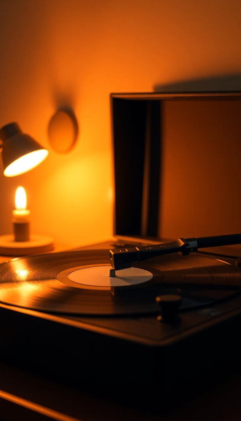 Holographic Record Player Warm Lighting Photorealistic Wallpaper
