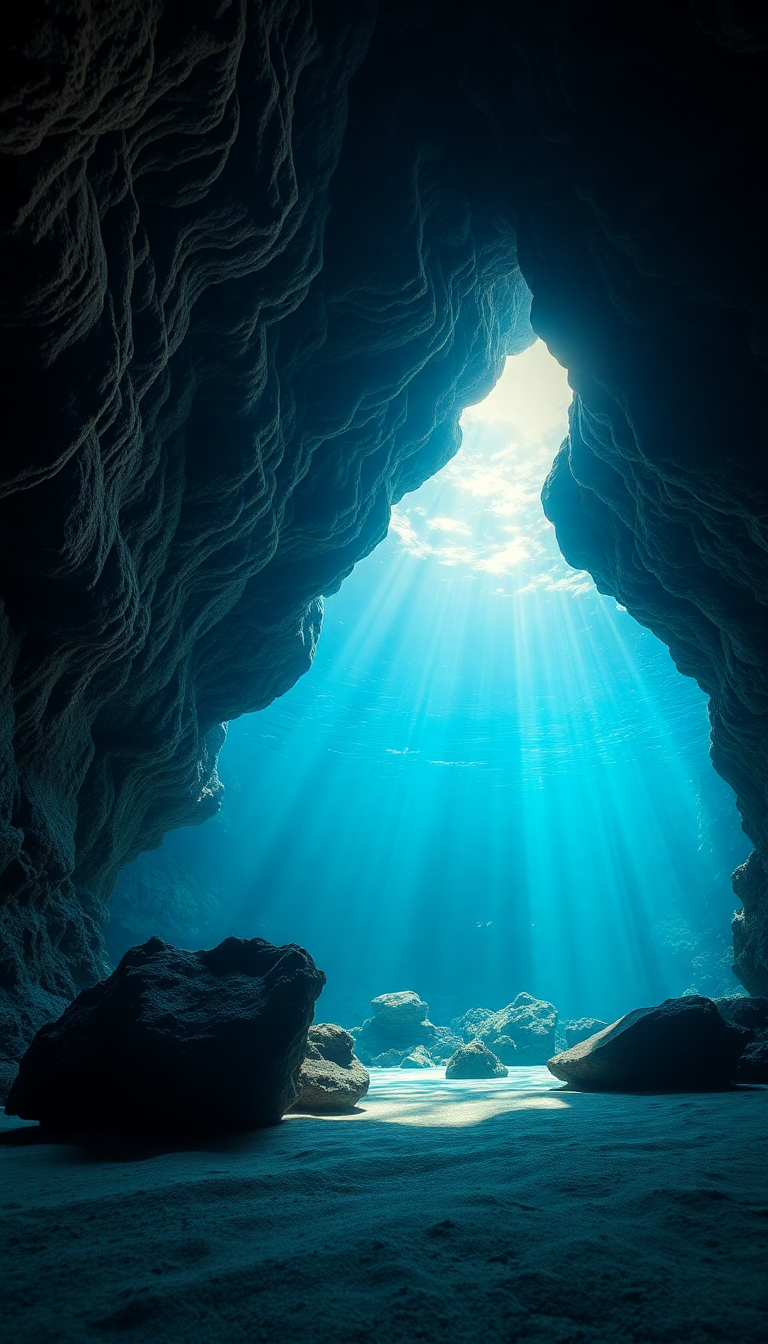 Zen Underwater Cave Entrance Light Streaming Wallpaper