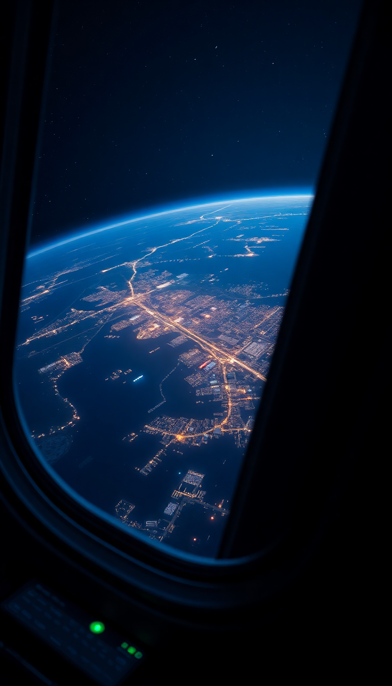 Space Station Window View Earth Night Photorealistic Ultra Wallpaper