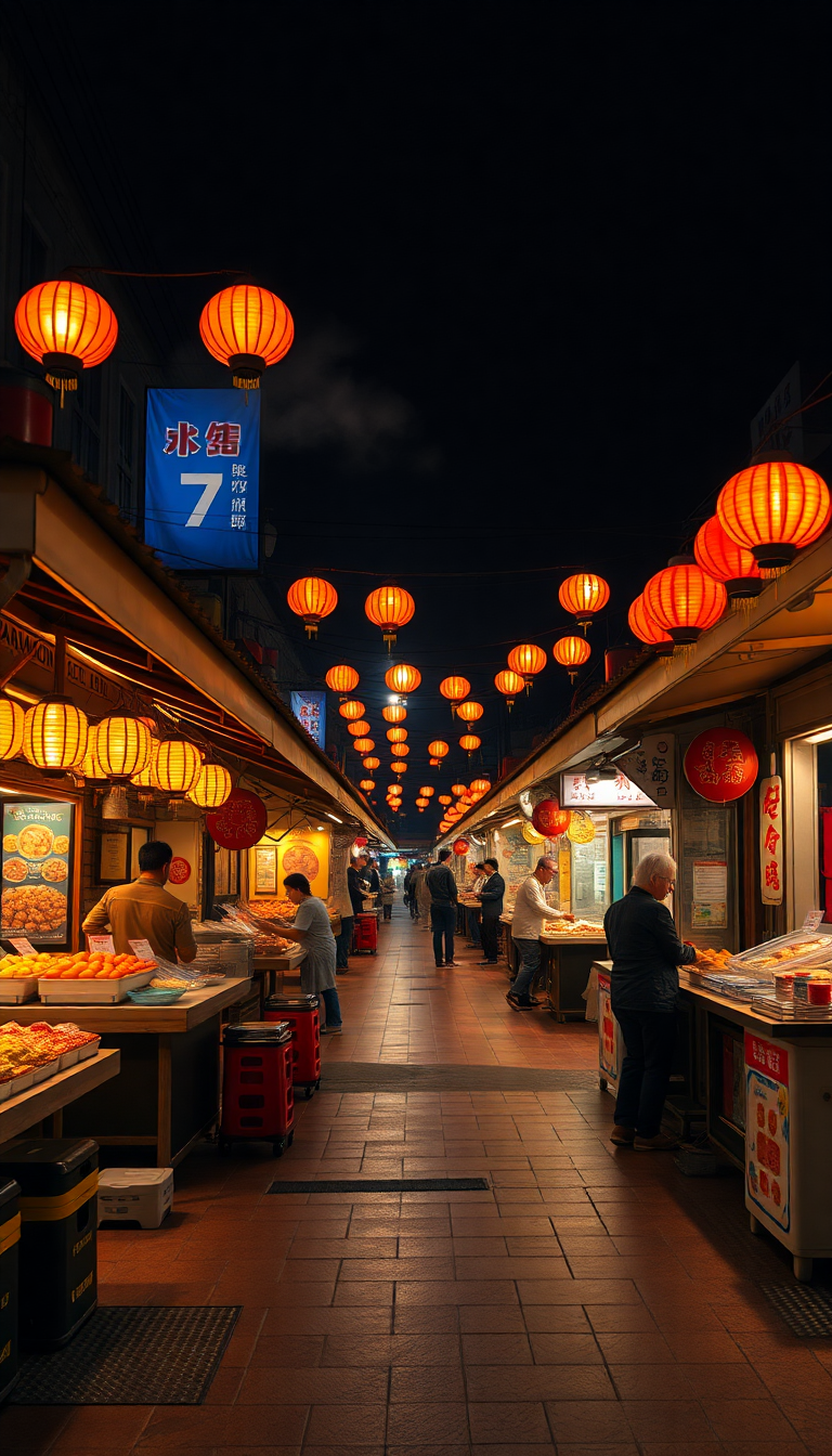 Alluring Stalls Food Street Market Photorealistic Wallpaper