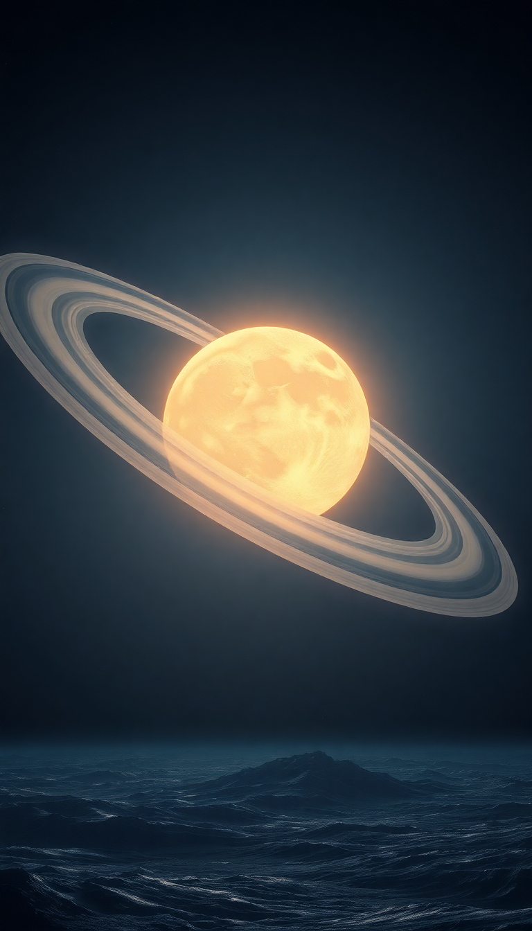 Massive Ringed Planet Rising Over Alien Photorealistic Lite Wallpaper