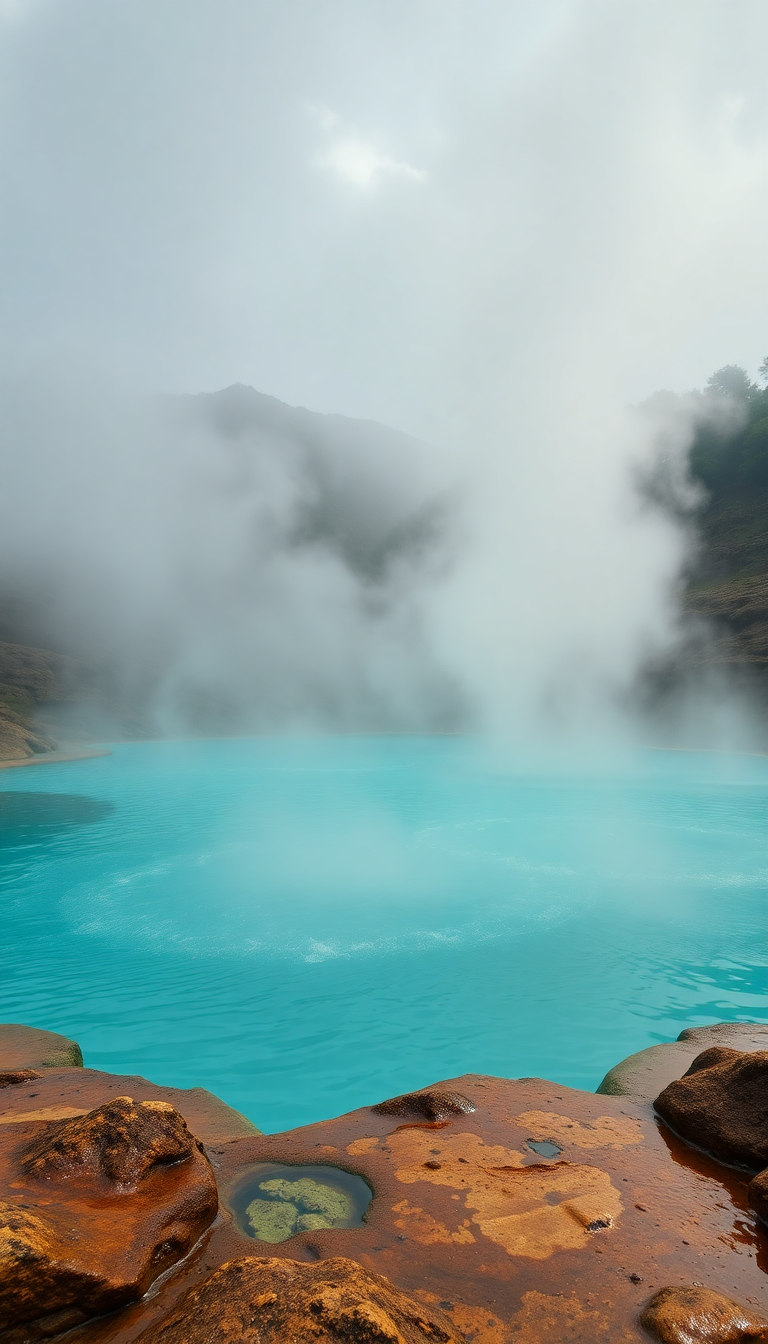 Volcanic Hot Springs Steam Rising Turquoise Photorealistic Remaster Wallpaper