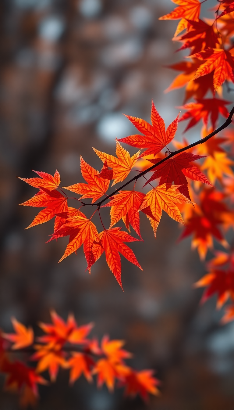 Monochrome Leaves Falling Maple Red Photorealistic Wallpaper