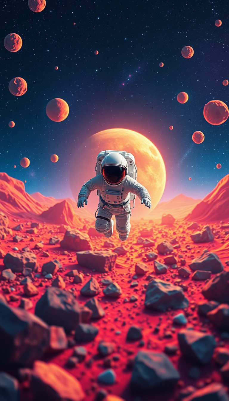 Astronaut Floating Through Colorful Asteroid Digital art Wallpaper