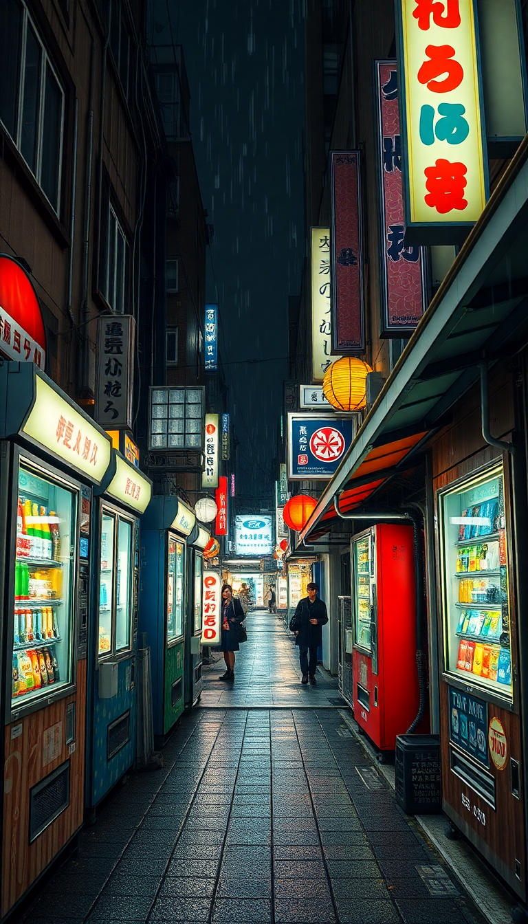 Tokyo Alley At Night Vending Photorealistic Wallpaper