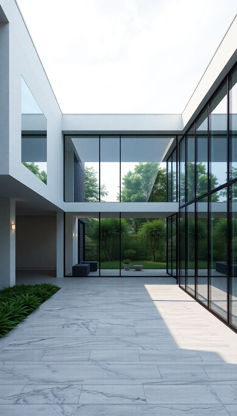 Modern Minimalist House Glass Walls Photorealistic Wallpaper