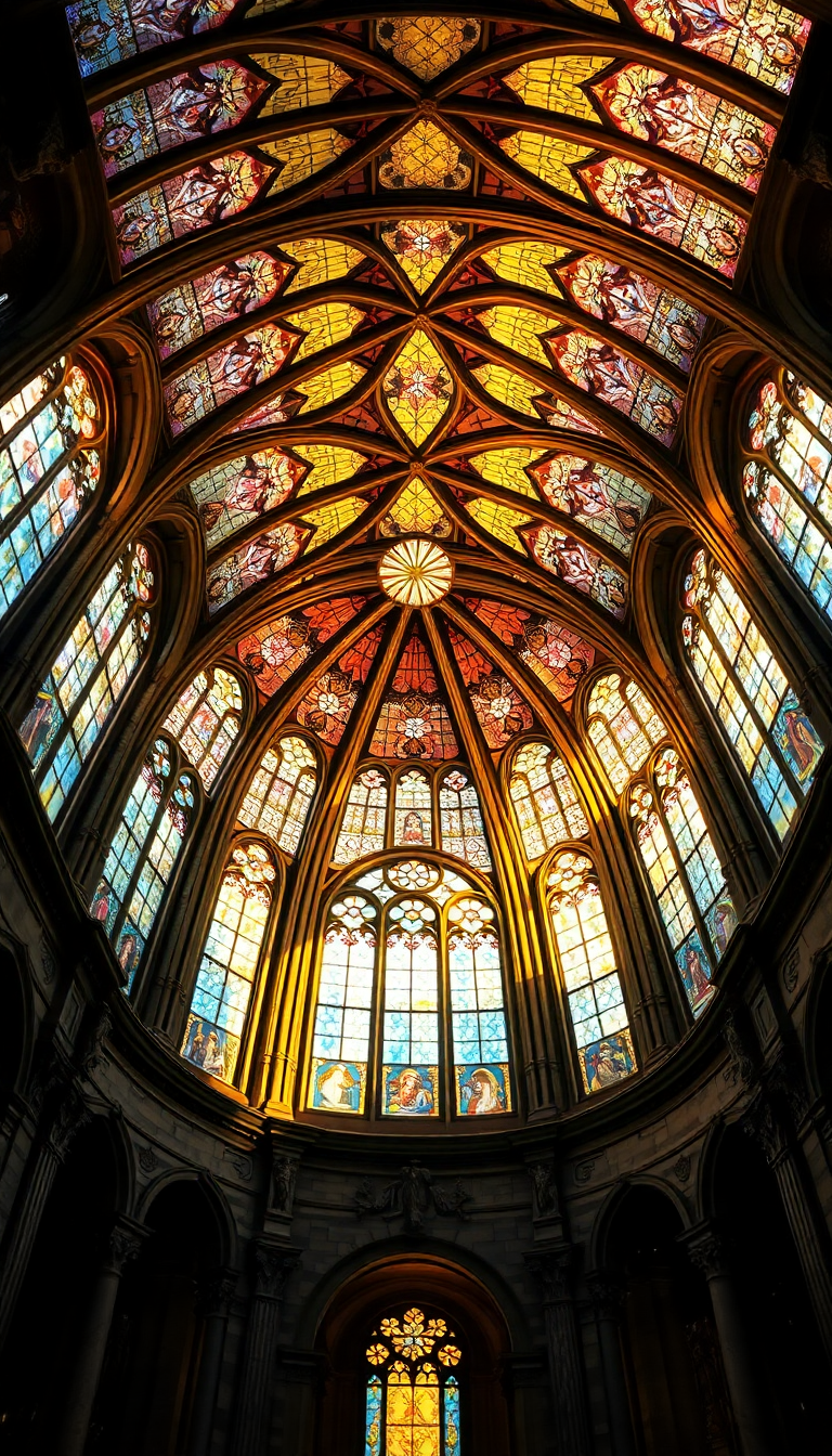 Cathedral Ceiling Stained Glass Light Photorealistic Wallpaper