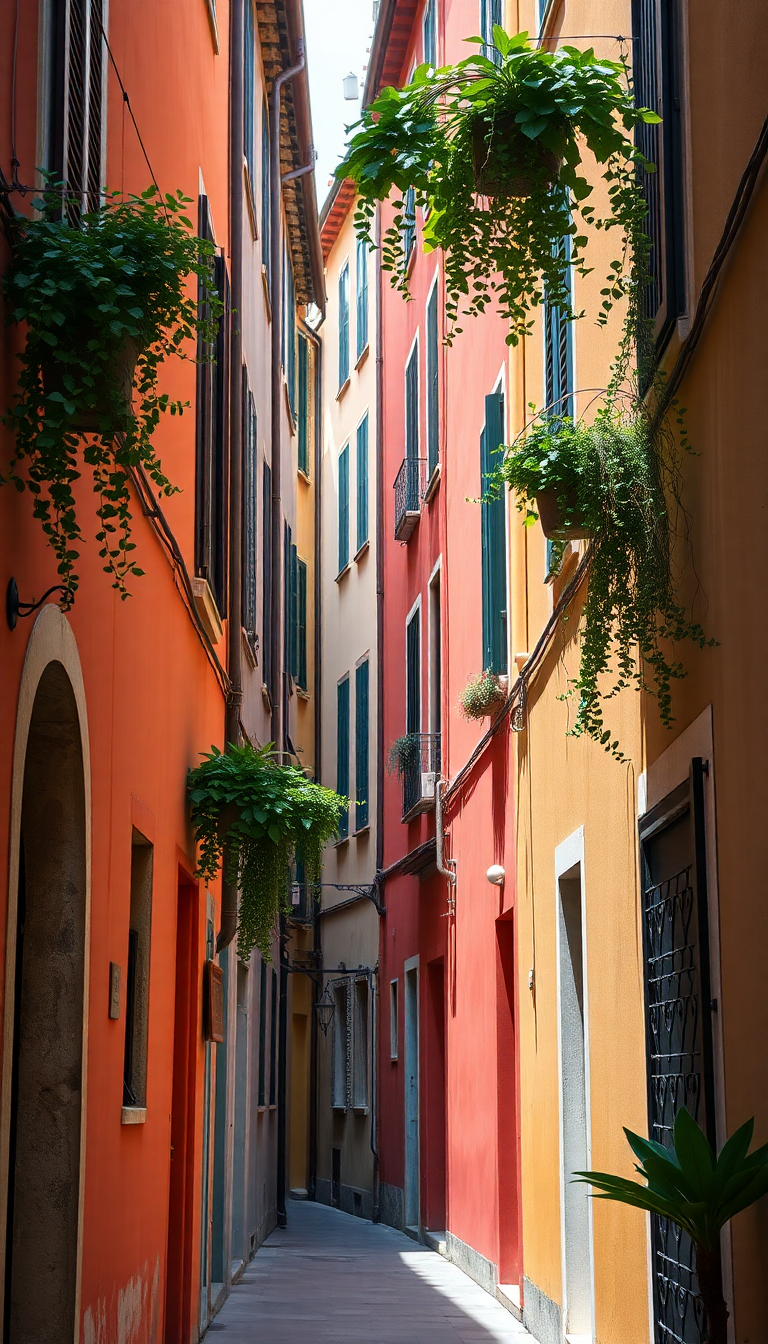 Narrow Italian Alley Colorful Buildings Photorealistic Wallpaper