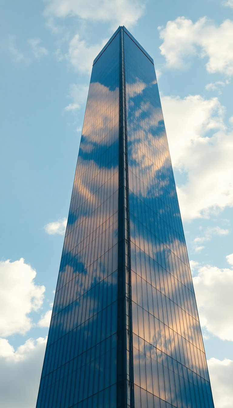 Glass Skyscraper Reflections Clouds Warped Photorealistic Wallpaper