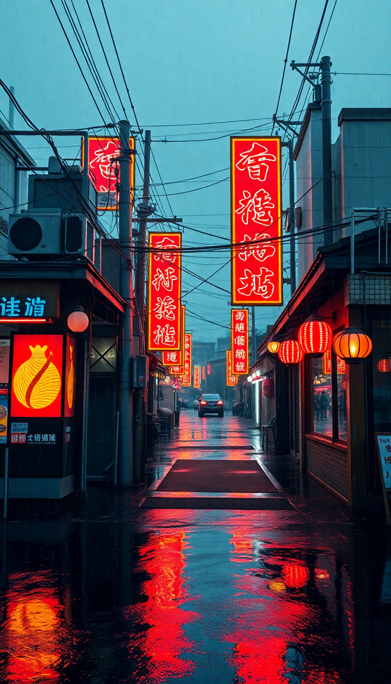 Frozen Neon Chinese Rain Digital art Wallpaper