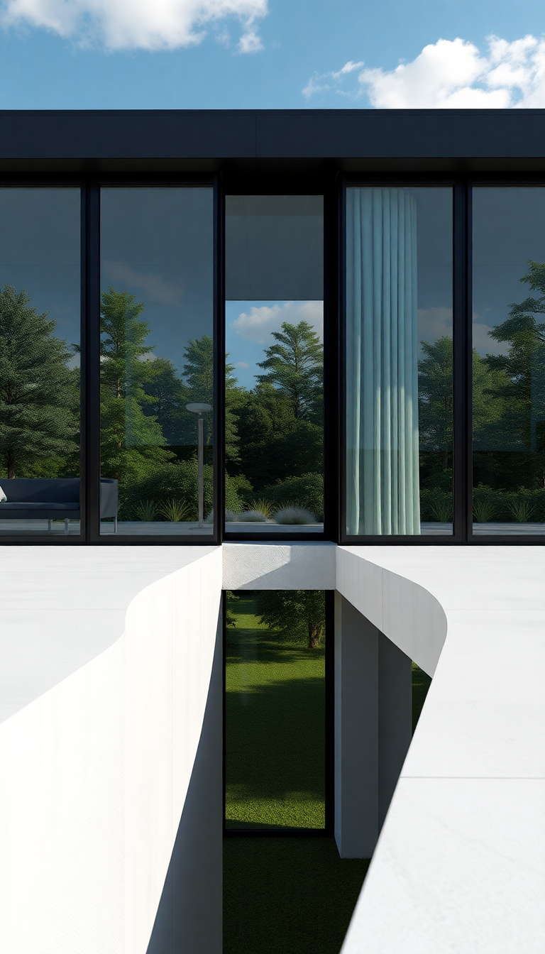 Nordic Minimalist House Glass Walls Photorealistic Wallpaper