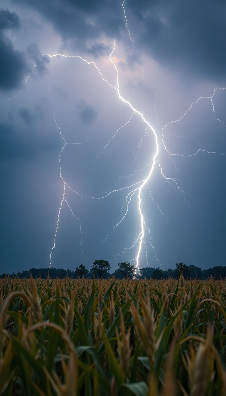 Eternal Cornfield Over Lightning Thunderstorm Photorealistic Wallpaper