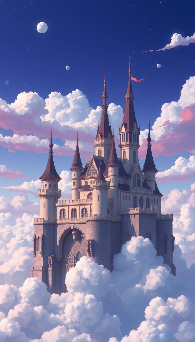 Zen Style Floating Castle Clouds Magical Wallpaper