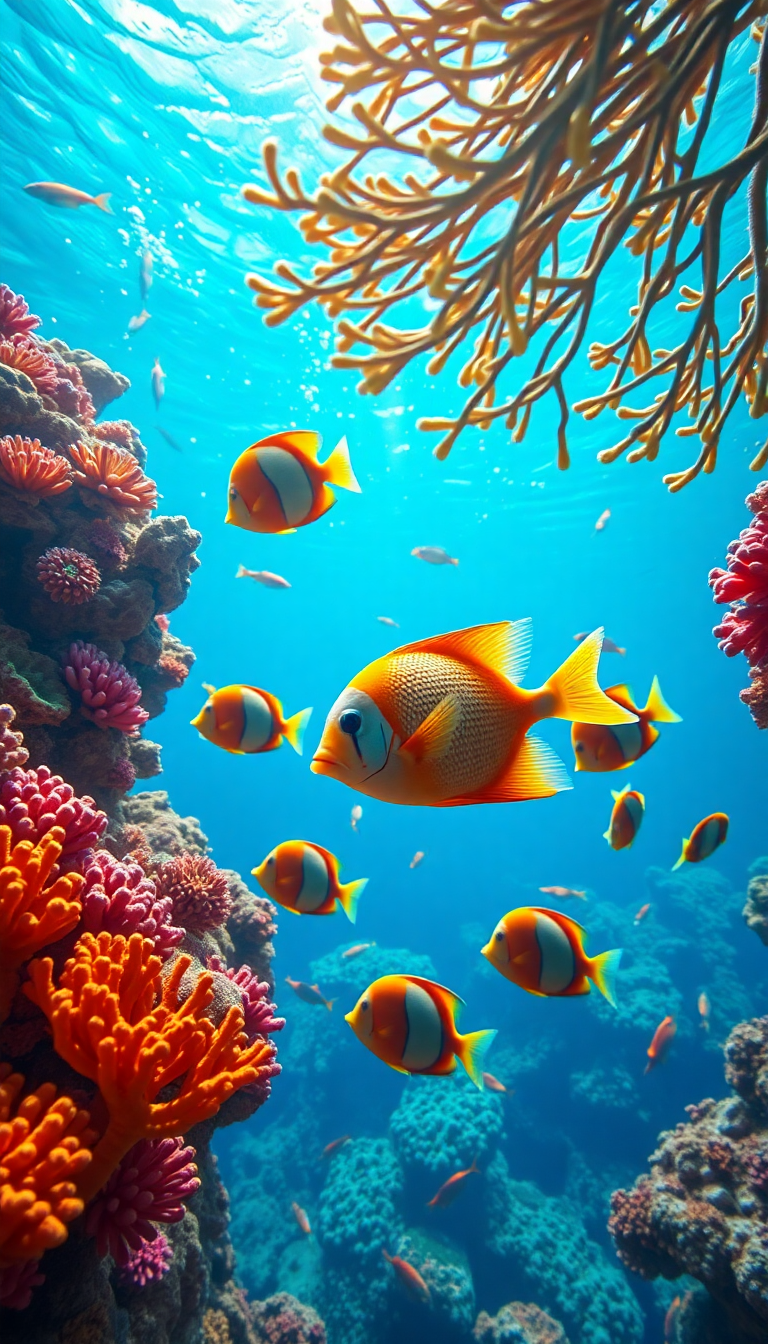 Striking Reef Vibrant Fish Tropical Photorealistic Wallpaper