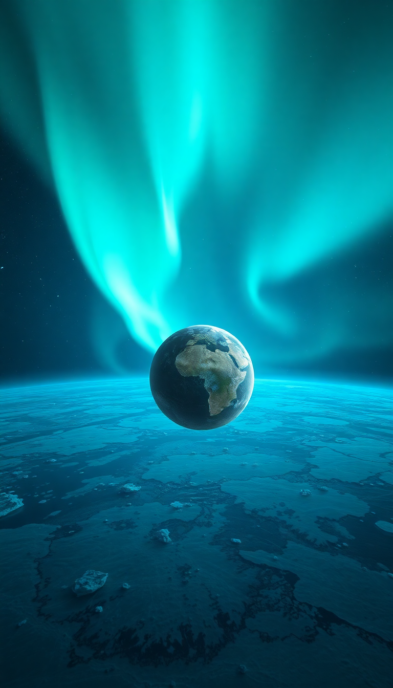 Photorealistic Majestic Satellite Orbiting Ice Wallpaper