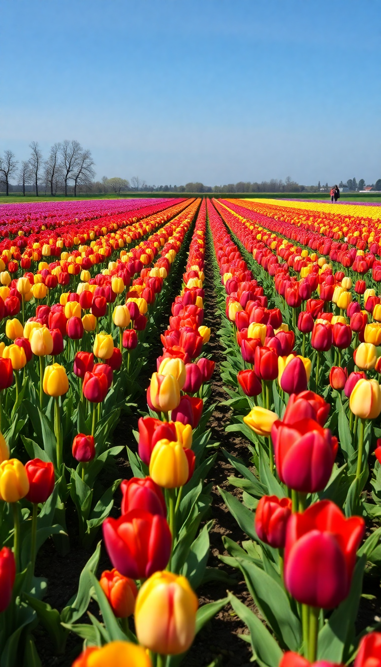 Spring Tulip Field Netherlands Colorful Rows Photorealistic Special Wallpaper