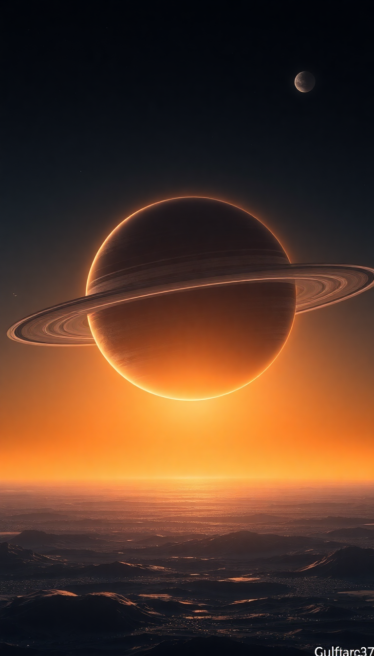 Grand Over Rising Planet Ringed Photorealistic Wallpaper