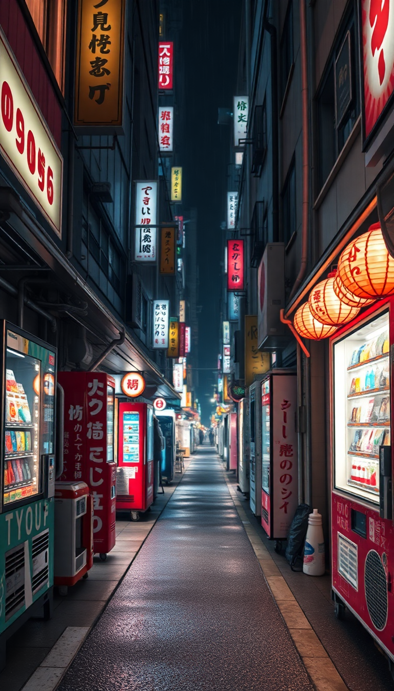 Abstract Alley At Night Vending Photorealistic Wallpaper