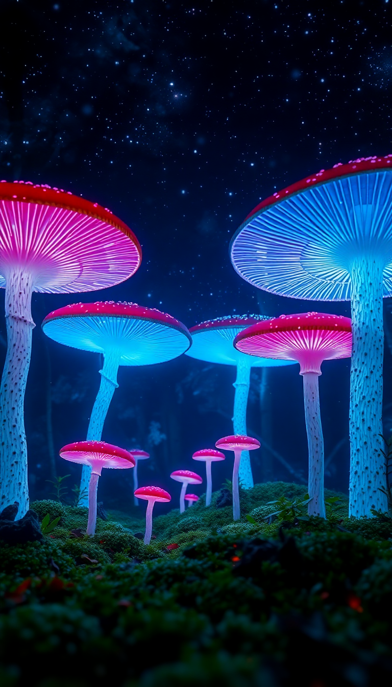 Opulent Night At Forest Mushroom Photorealistic Wallpaper