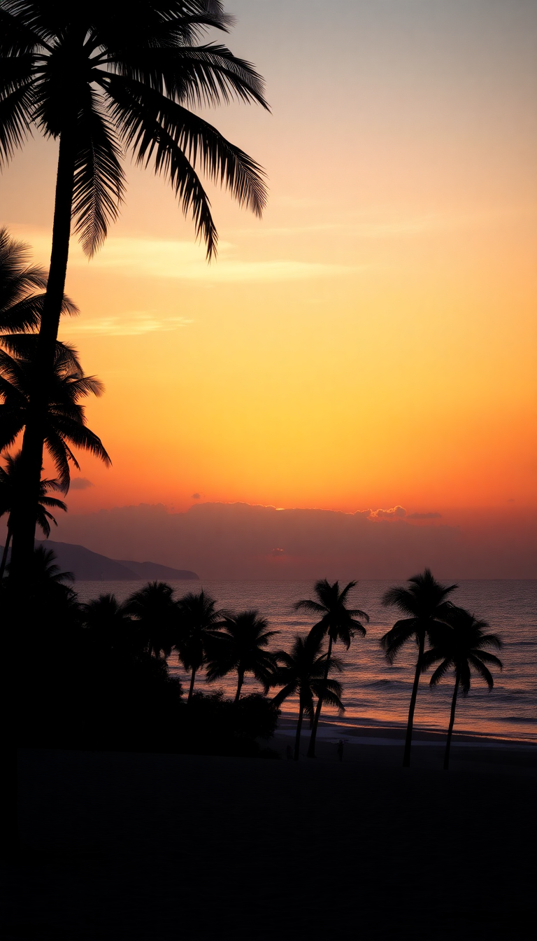Photorealistic Primal Sunset Beach Silhouette Wallpaper