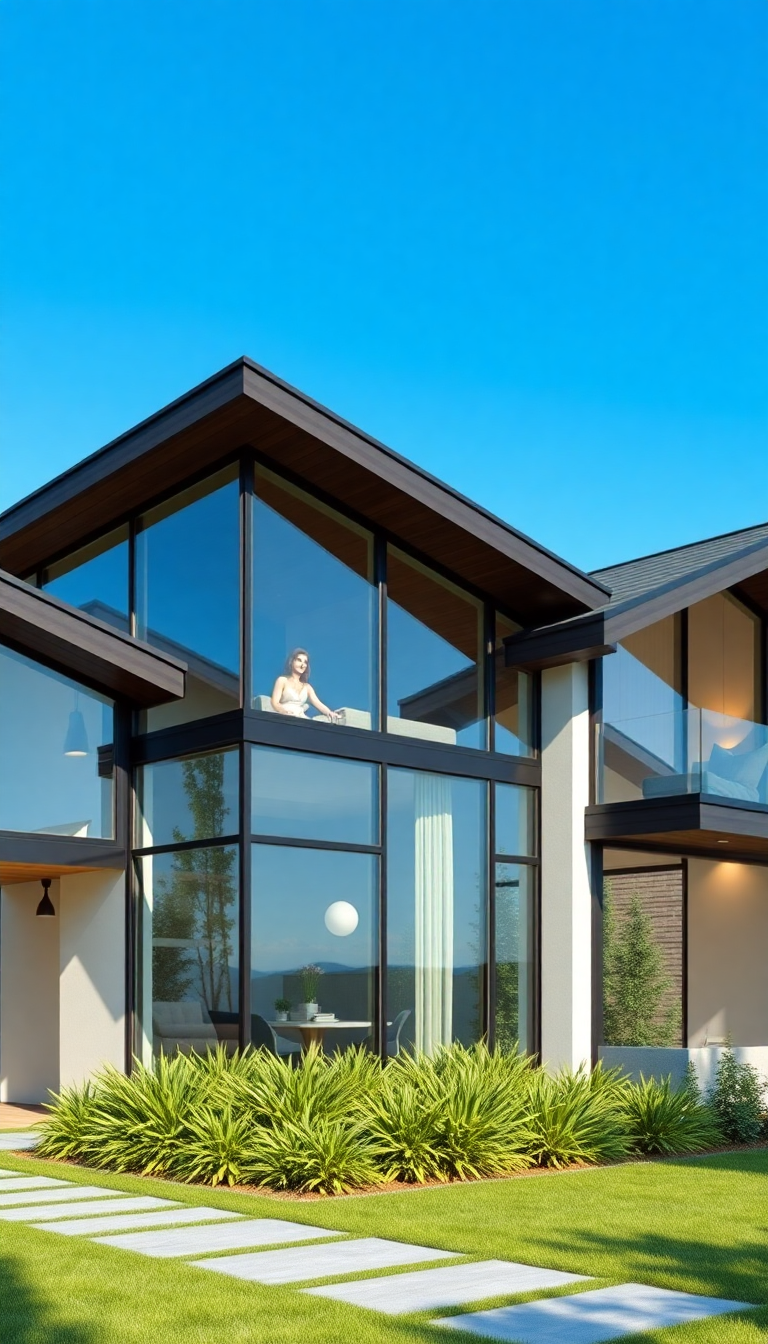 Modern Minimalist House Glass Walls Nature Photorealistic Edition Wallpaper