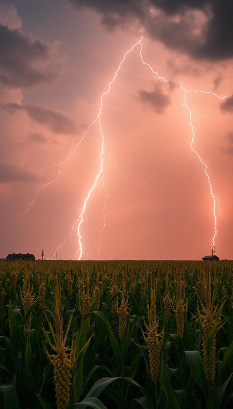 Premium Cornfield Over Lightning Thunderstorm Photorealistic Wallpaper