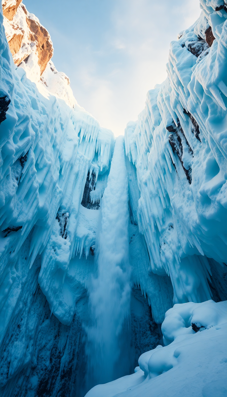 Eastern Winter Formations Ice Waterfall Photorealistic Wallpaper