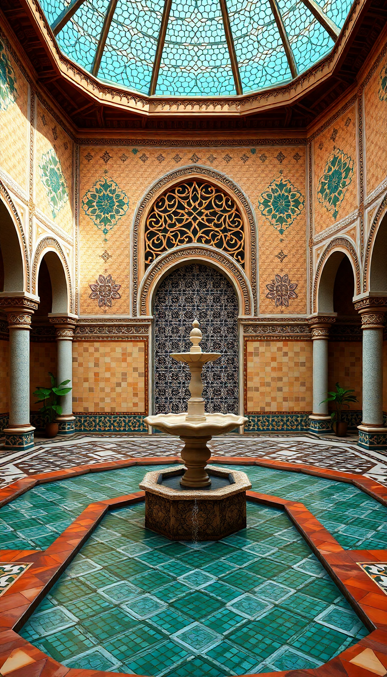 Photorealistic Smooth Courtyard Tiles Fountain Wallpaper