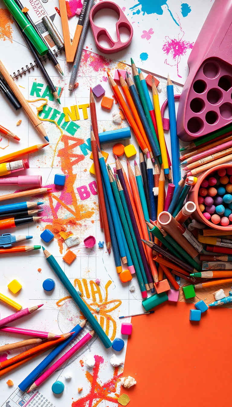Charming Supplies Scattered Creative Mess Colorful Wallpaper