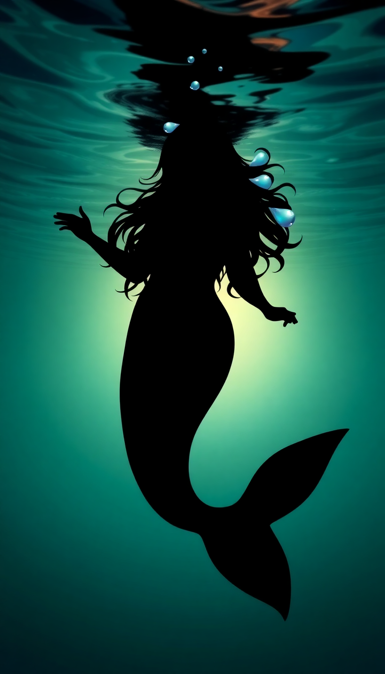 Mermaid Silhouette Swimming Toward Surface Light Digital art New Wallpaper