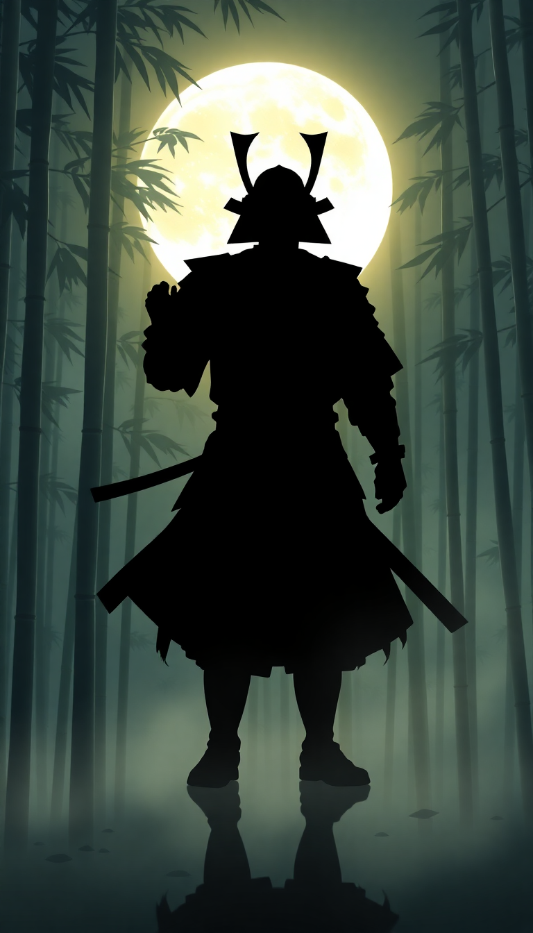 Captivating Desert Samurai Silhouette Moonlit Wallpaper