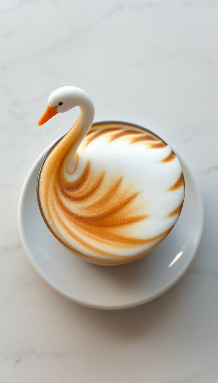 Glossy Milk Swan Art Latte Photorealistic Wallpaper