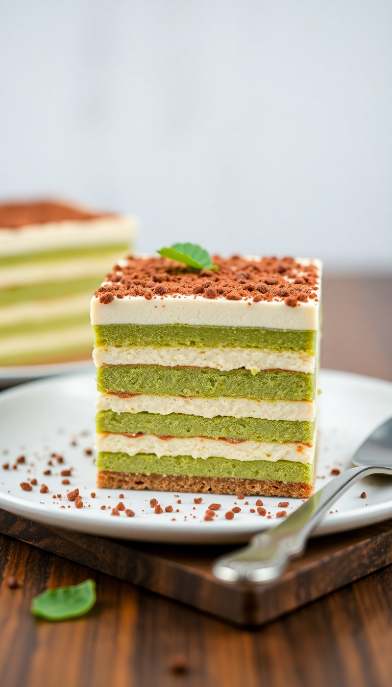 Silky Tea Green Layers Tiramisu Photorealistic Wallpaper