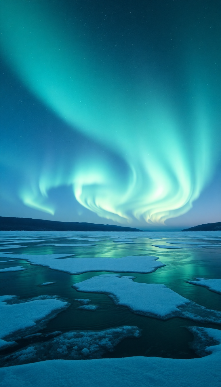 Lights Over Frozen Lake Nature Classic Wallpaper