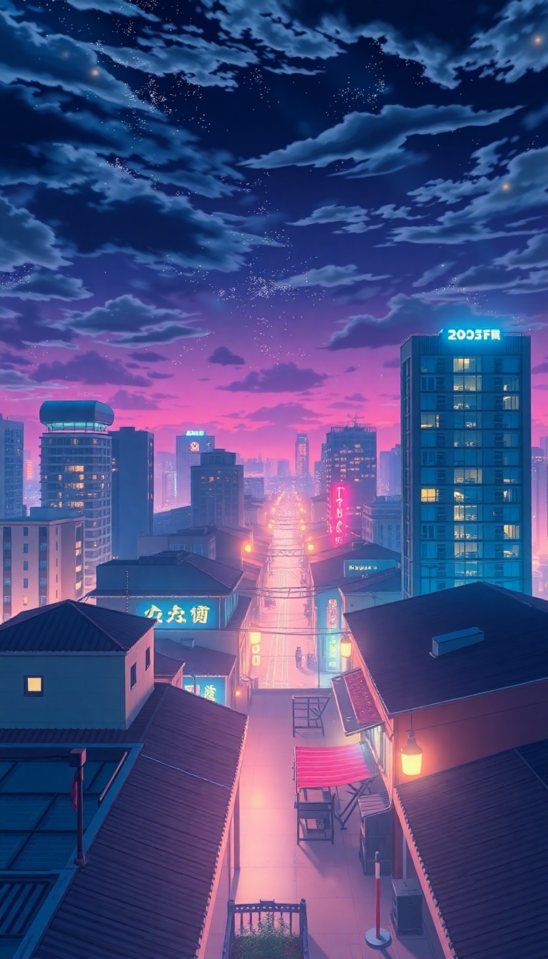 Rooftop Night City Lights Anime Aesthetic Anime New Wallpaper