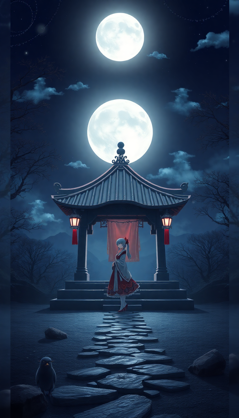 Anime Hazy Moonlit Shrine Maiden Wallpaper