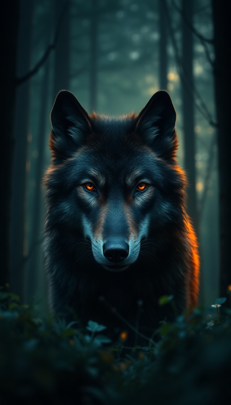 Primal Wolf Eyes Glowing Dark Forest Wallpaper