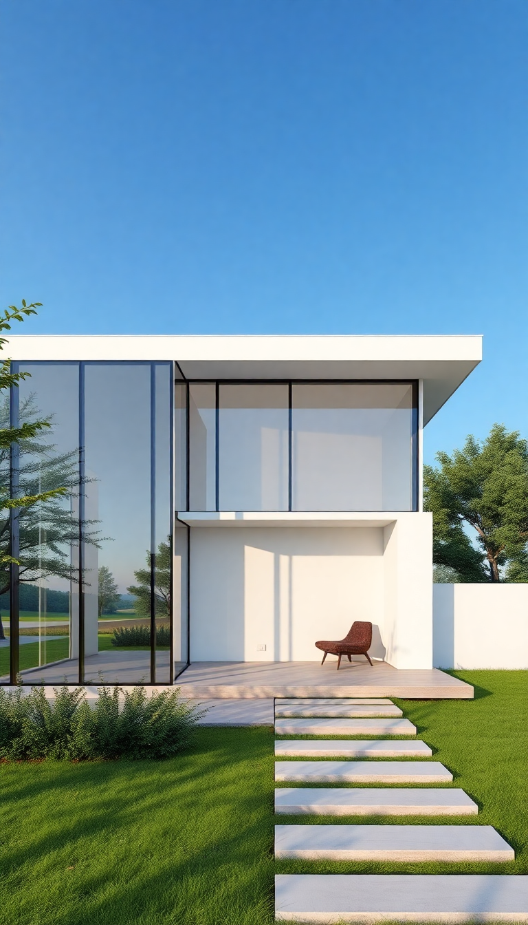 Modern Minimalist House Glass Walls Photorealistic Wallpaper