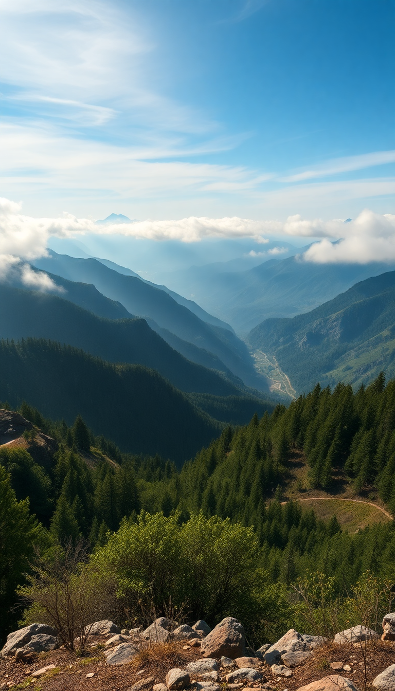 Fog Rolling Over Mountains Valley Photorealistic Wallpaper