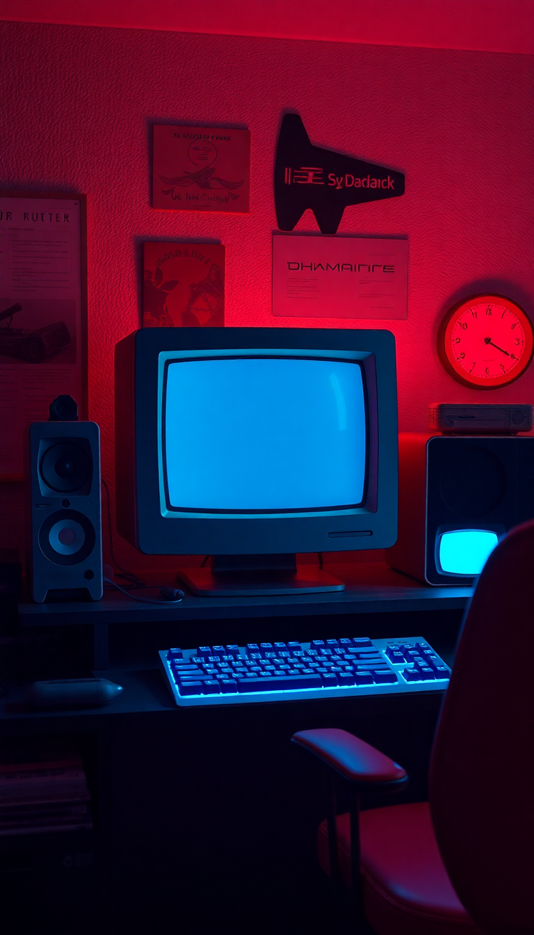 Retro Computer Setup 90s Aesthetic Photorealistic Wallpaper