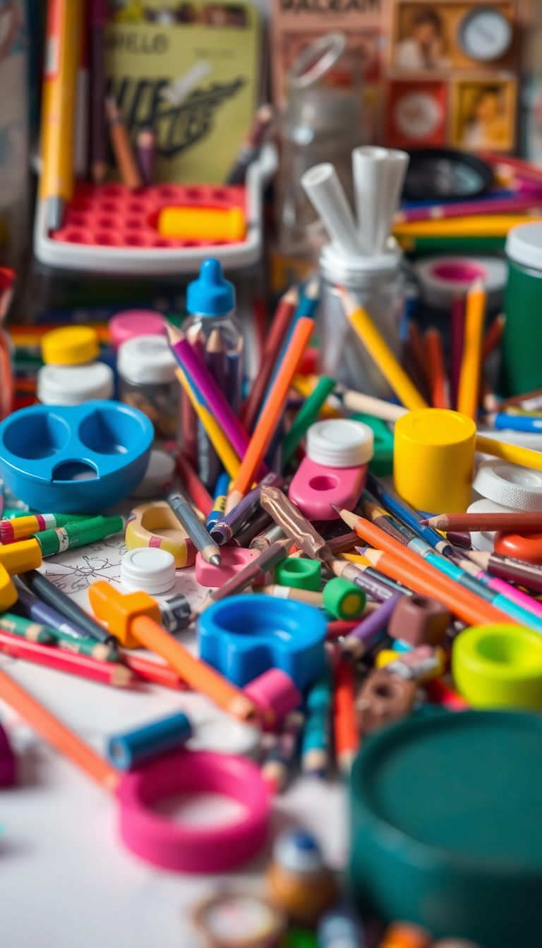 Art Supplies Scattered Creative Mess Photorealistic Wallpaper