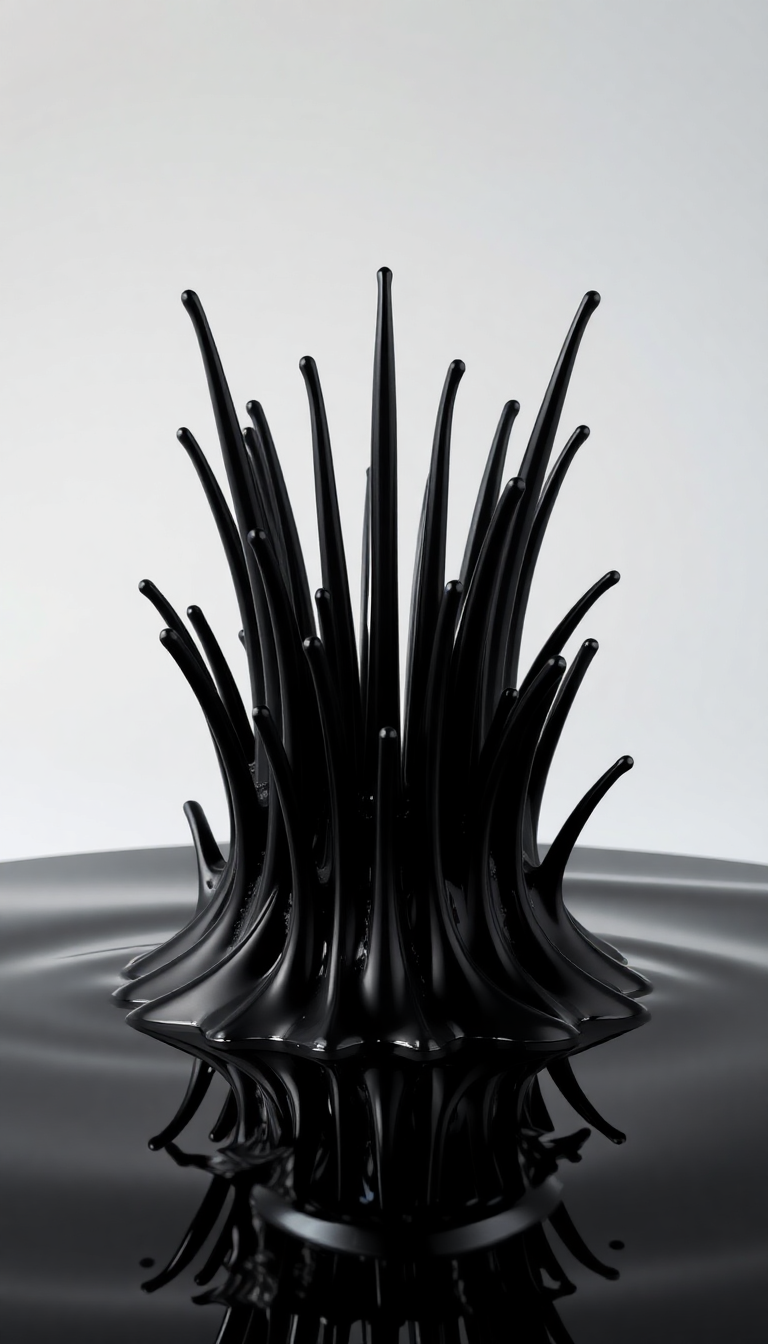 Ferrofluid Spikes Magnetic Sculpture Black Digital art Wallpaper