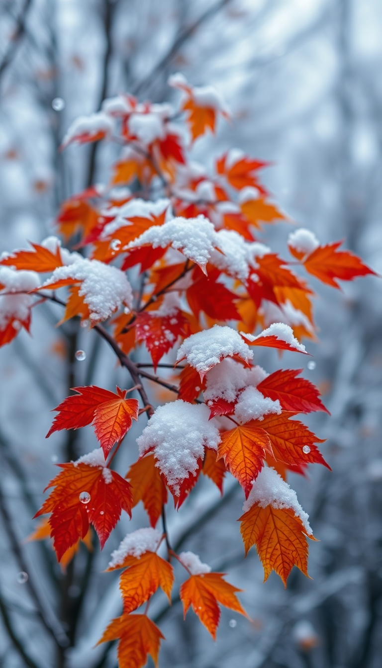Sacred Snow Falling On Autumn Photorealistic Wallpaper