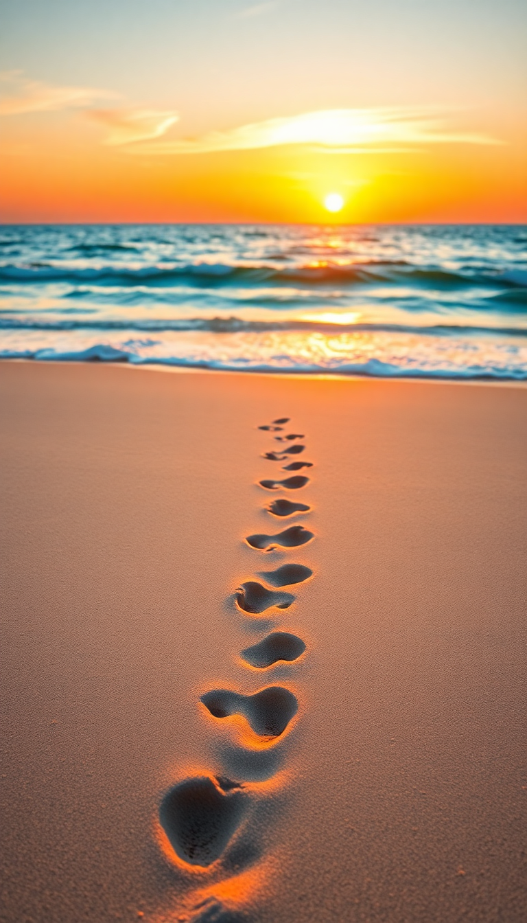 Sharp Footprints Hour Golden Beach Photorealistic Wallpaper
