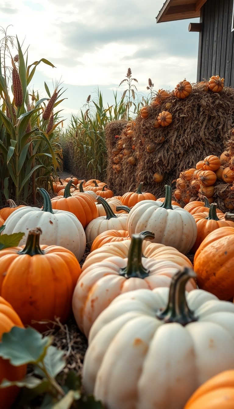Photorealistic Radiant Harvest Pumpkins Corn Wallpaper