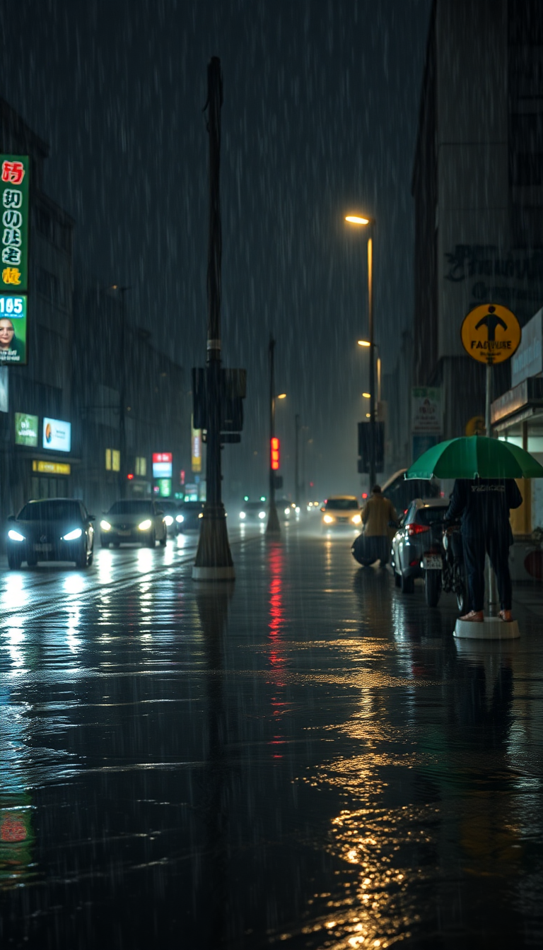 Gentle Street Downpour Heavy Rain Photorealistic Wallpaper